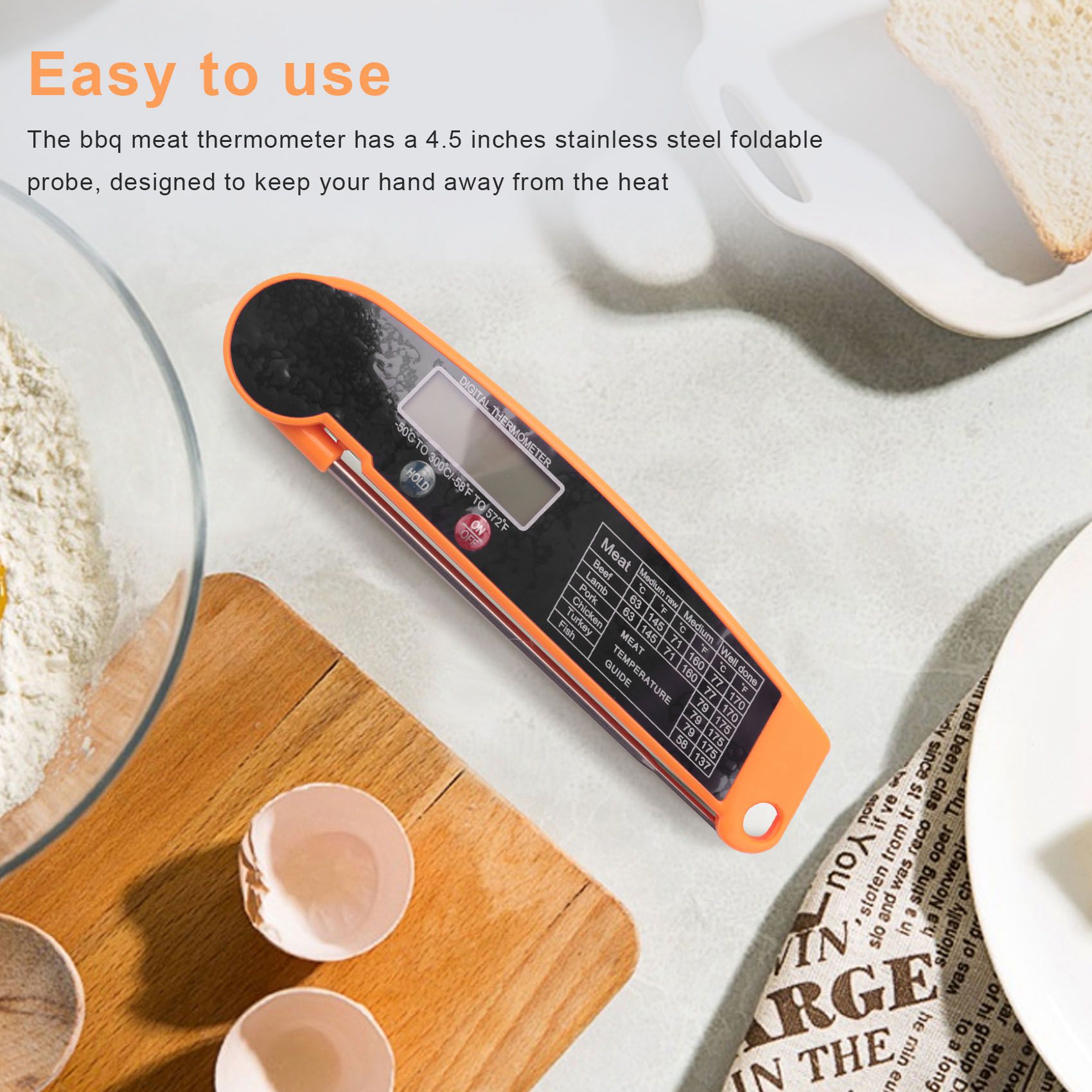 Instant Read Thermometer - ABMI-デジタルインスタントリードミートサーモメーター、高精度温度プローブ付き、キッチン食品用電気調理サーモメーター
