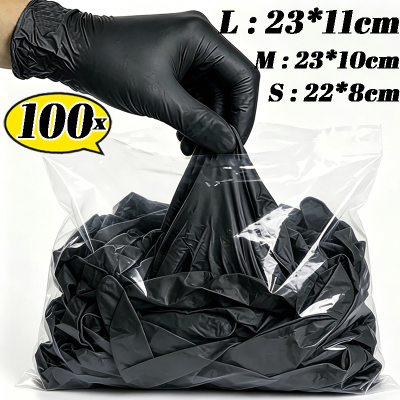 Kitchen Gadgets Novelty - 2/100 個使い捨て黒手袋高弾性 PVC 抗酸アルカリ防水作業手袋クリーン理髪キッチンツール