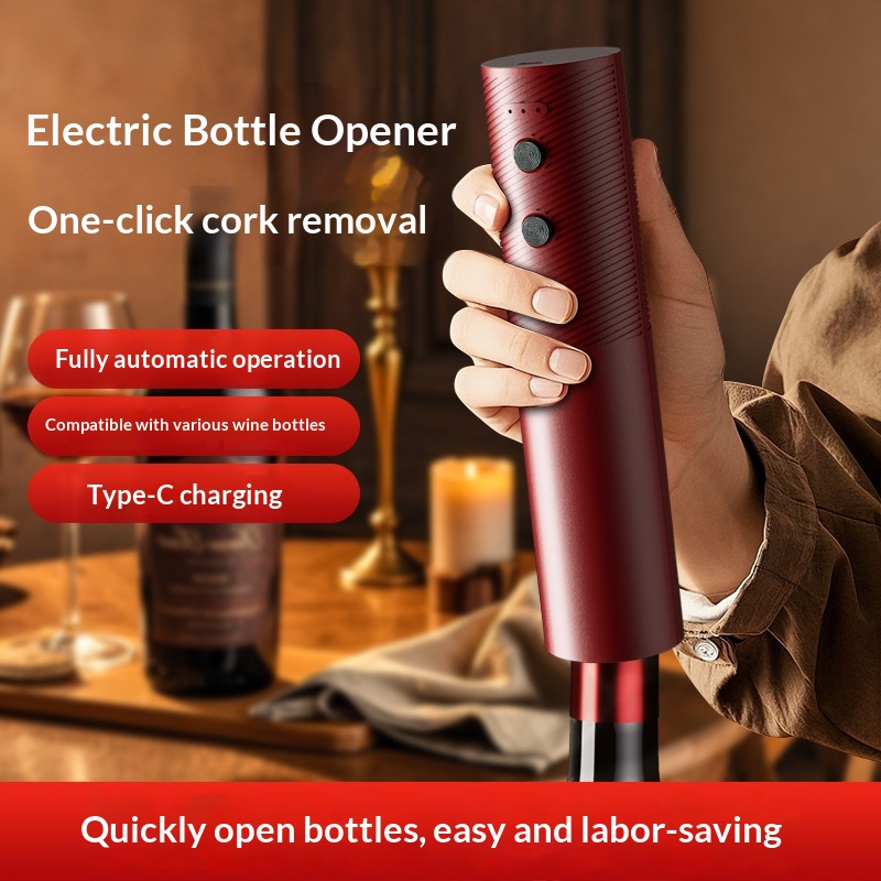 Kitchen Gadgets Gifts - 電動ワインボトルオープナー 充電式自動コルク抜き ワンクリックボタン付き ポータブルキッチンバーツール 赤ワインギフト用