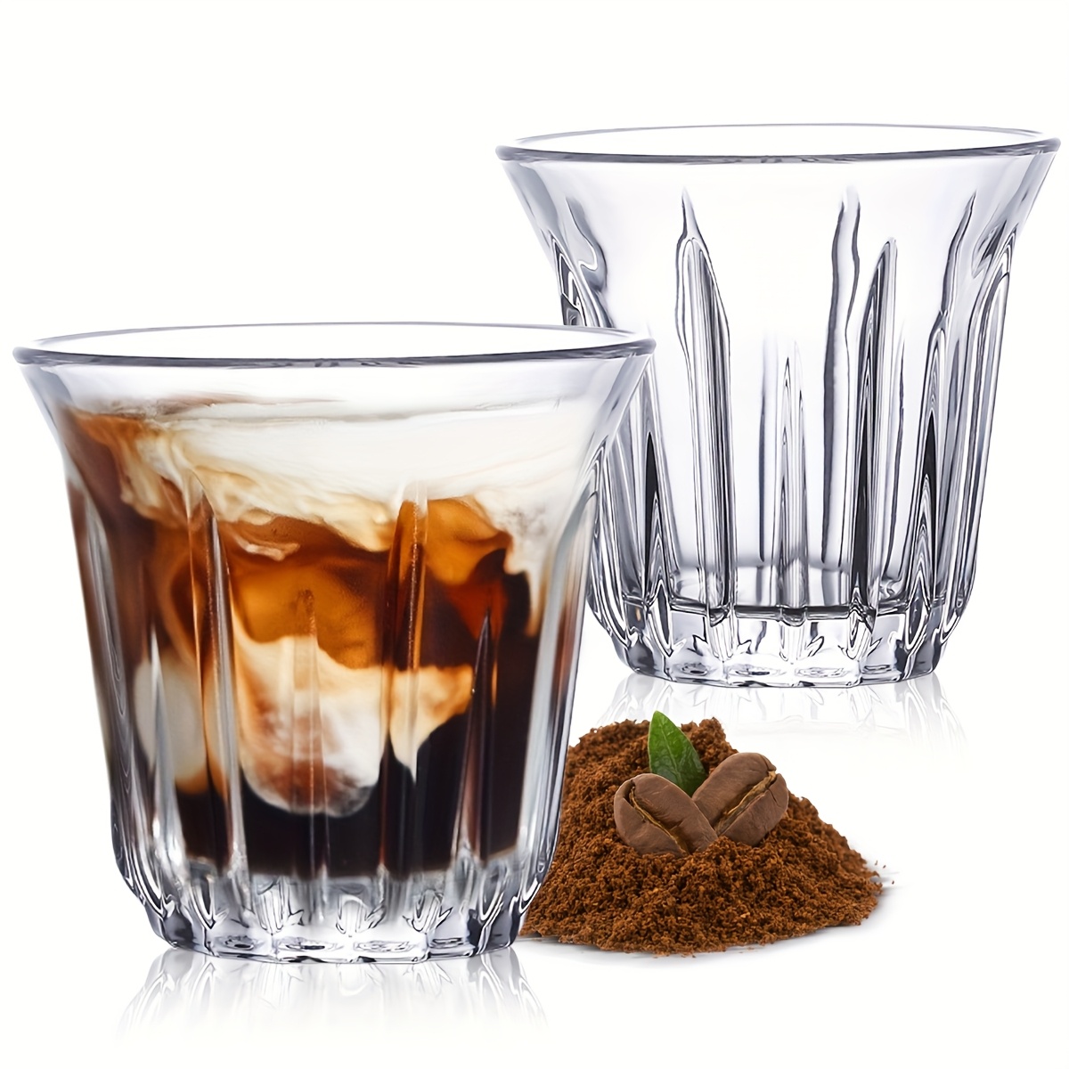 Kitchen Gadgets Website - エスプレッソカップ2個パック、コーヒー用透明ガラスカップ、コーヒーマググラス、キッチン/オフィス/バー用エスプレッソアクセサリー、お手入れ簡単