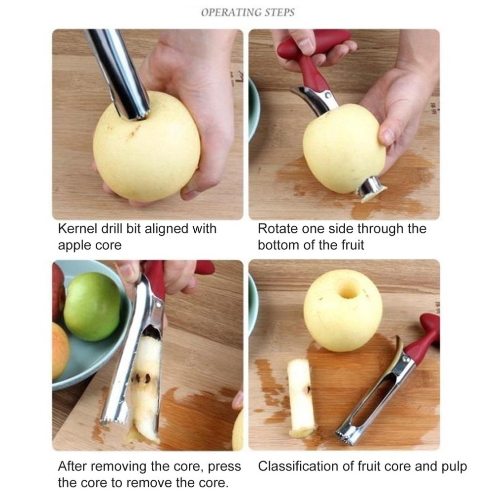 Apple Corer Slicer - ステンレス製のリンゴ芯抜き器、果物の準備用、鋭い波刃、リンゴの芯取りツール、芯抜き、頑丈なナイフ型コアラー