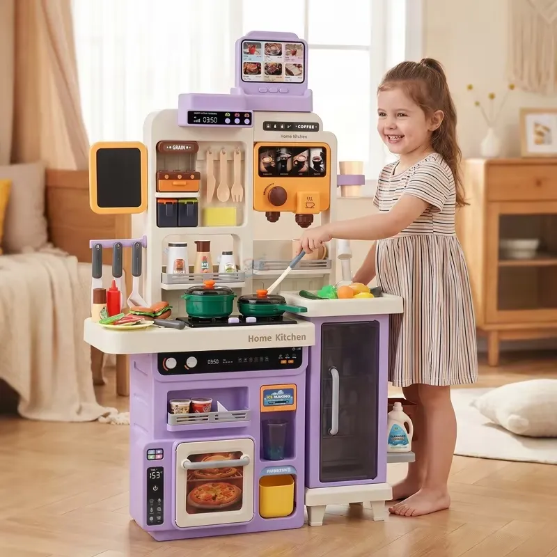 Kitchen Gadgets Website - 90cm大型ごっこ遊びキッチンセット（ライト、サウンド、シンク、おもちゃの食べ物、アクセサリー付き）子供向け知育ロールプレイギフト