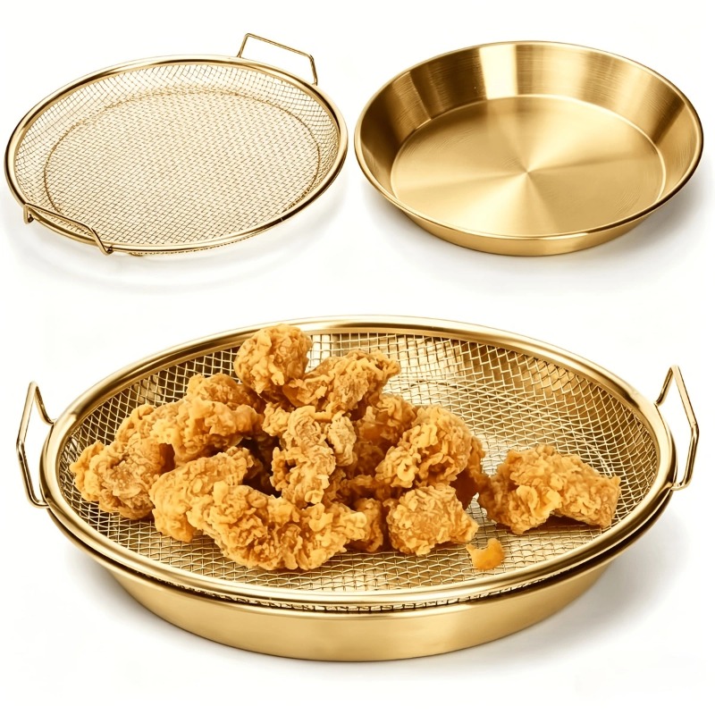 Kitchen Gadgets Gold - ゴールド製ヘビーデューティーディープフライヤーラックトレイメッシュバスケットオイルフィルターパンエアフライヤーライナーオーブンシートカッターキッチンアクセサリーツール