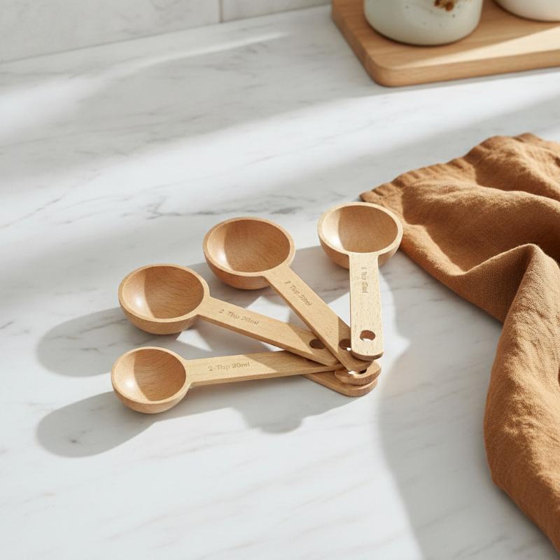 Kitchen Gadgets Gifts - 木製計量スプーン 7.5-45ML ポータブル ブナ材/クルミ材 環境に優しいキッチンツール 家庭料理人/ベーキング愛好家へのギフト