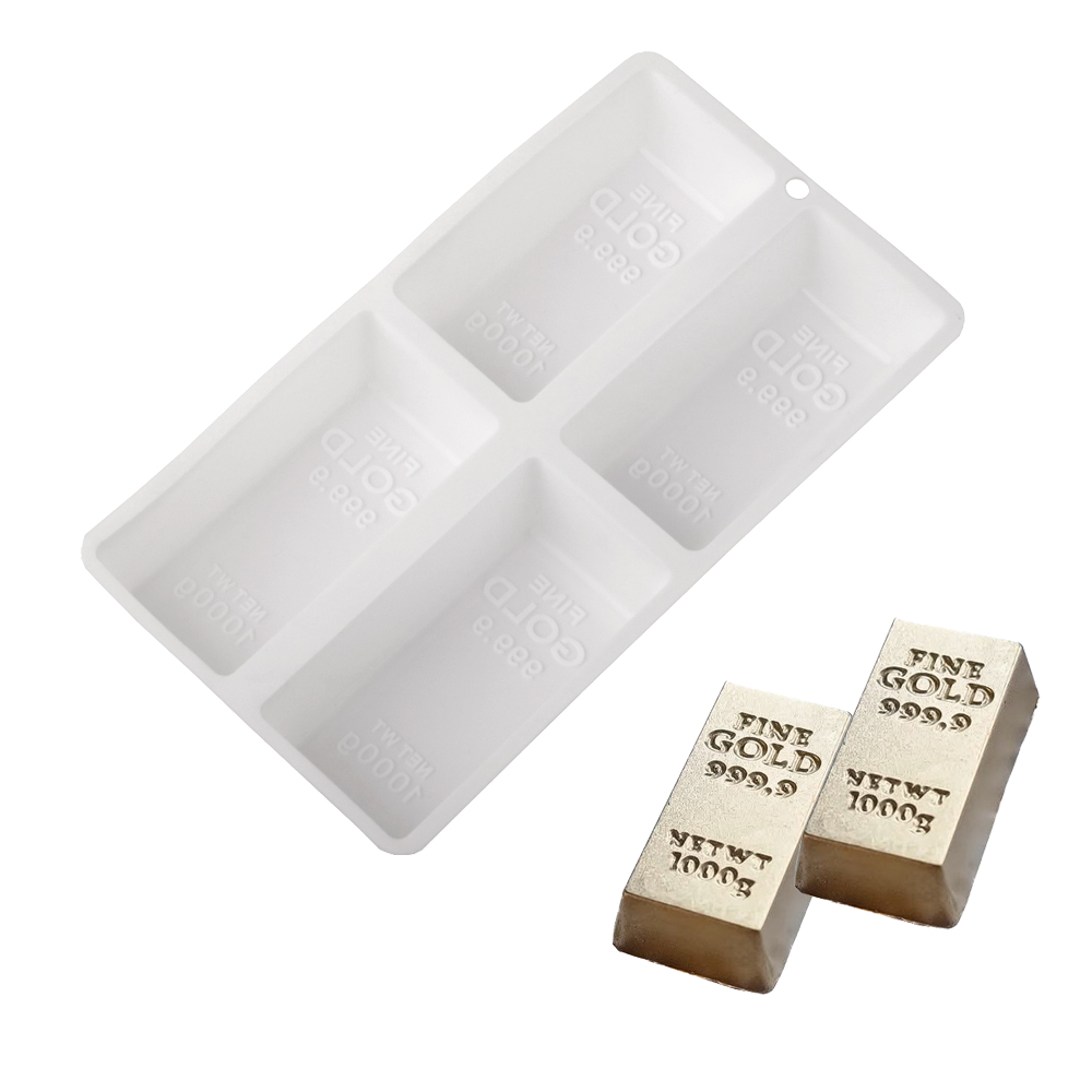Kitchen Gadgets Gold - ゴールドバー型ムースケーキベーキングモールド、シリコンケーキモールド、ロングストリップ、ゴールドブリックデザイン、チョコレートモールド、キッチン耐熱皿、4セル