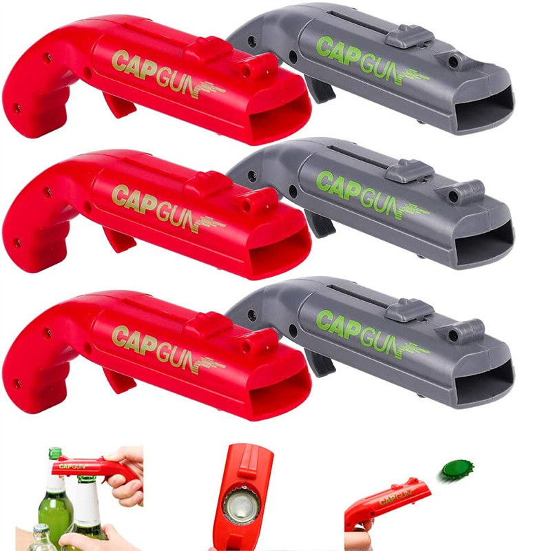Kitchen Gadgets Novelty - キャップガン型ビールボトルオープナー、面白いフライングキャップランチャーシューター、斬新なドリンクゲーム用バーキッチンガジェット、クリエイティブなパーティーギフト「アブレボテラス」