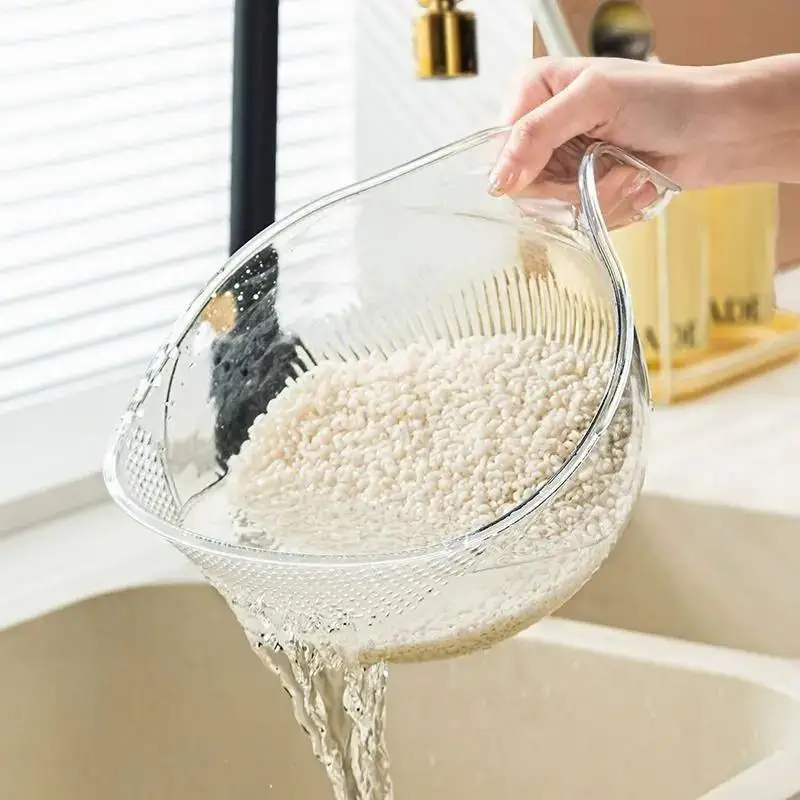 Kitchen Gadgets Gifts - キッチン洗濯ガジェット米洗いフィルター米すすぎ洗面器排水バスケット家庭用食器洗いフルーツバソンシンクハンドル付き