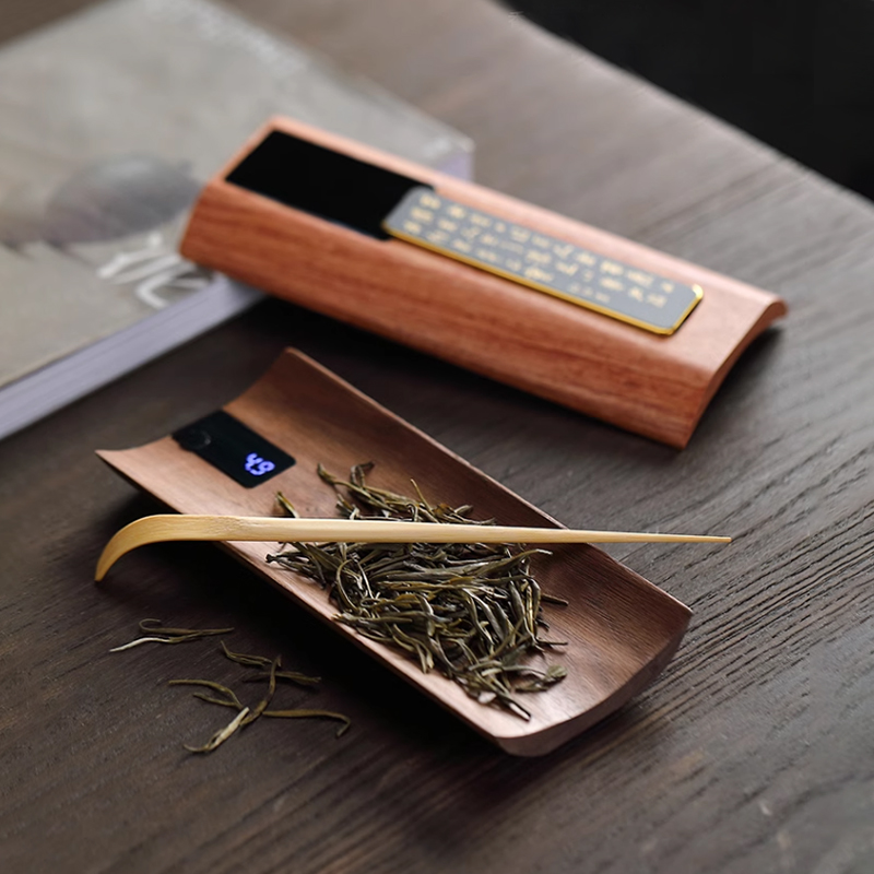 Digital Kitchen Scale - ウーリャン無垢材電子茶秤 - ブラックウォルナット茶盆 茶葉計量キッチンスケール LEDディスプレイ付き