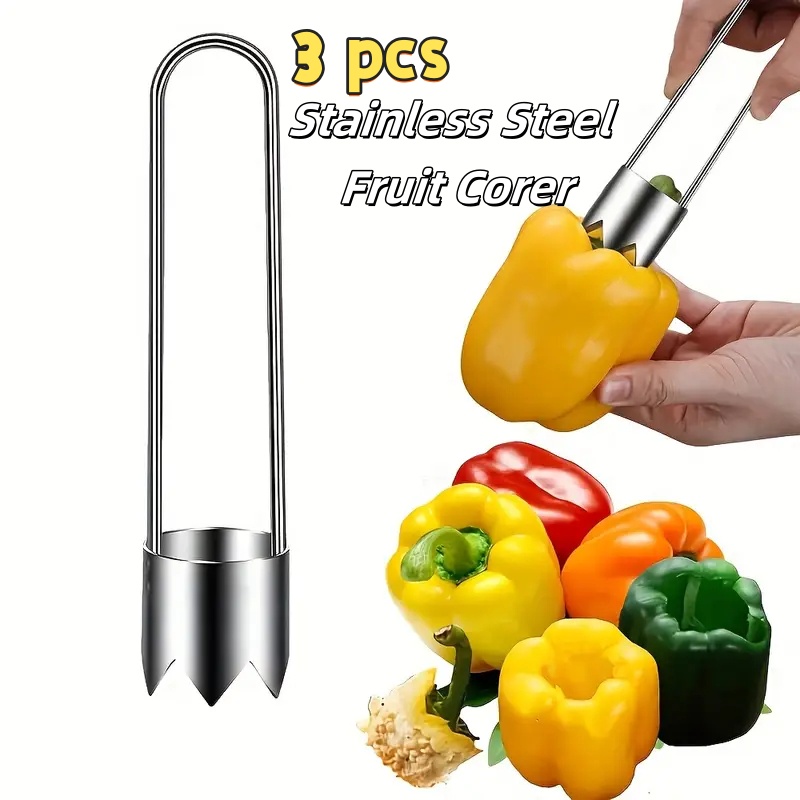 Apple Corer Slicer - ステンレス製フルーツ野菜芯抜き器、リンゴ、ピーマン、トマト、キュウリ用の効率的な芯抜きツール、簡単な家庭用キッチンガジェット