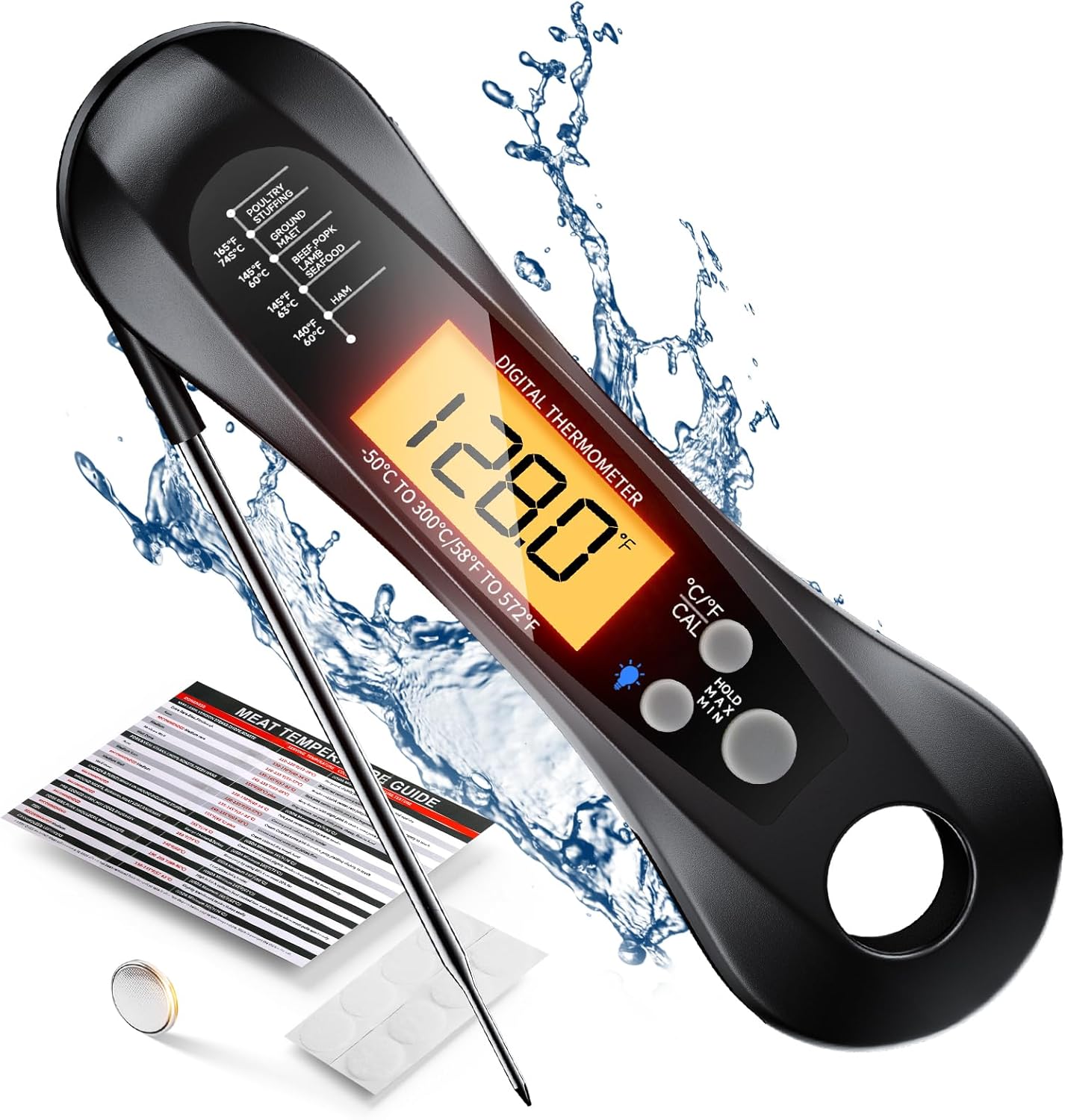 Instant Read Thermometer - デジタル肉温度計,インスタント読み取り,折りたたみ式プローブ,LEDディスプレイ,グリル,調理,キッチン,バーベキュー