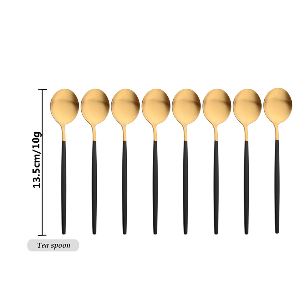Kitchen Gadgets Gold - Drmfiy 黒ハンドルゴールドコーヒー食器セット 8/16/24/32 スプーン食器バースプーンティースプーン撹拌カトラリーセットキッチンツール