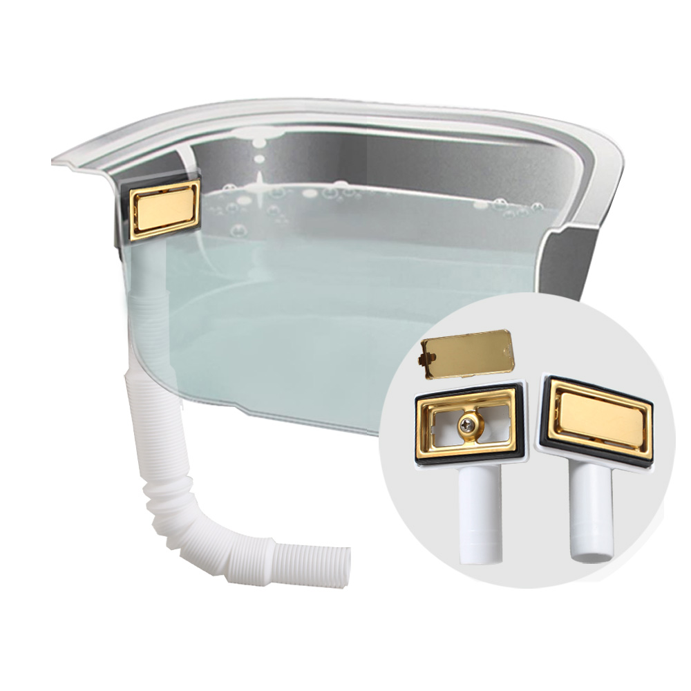 Kitchen Gadgets Gold - Talea-キッチンシンク用スクエアオーバーフローラルヘッド、ドレンホース、ゴールドステンレスアクセサリー、サイド、qy012c057