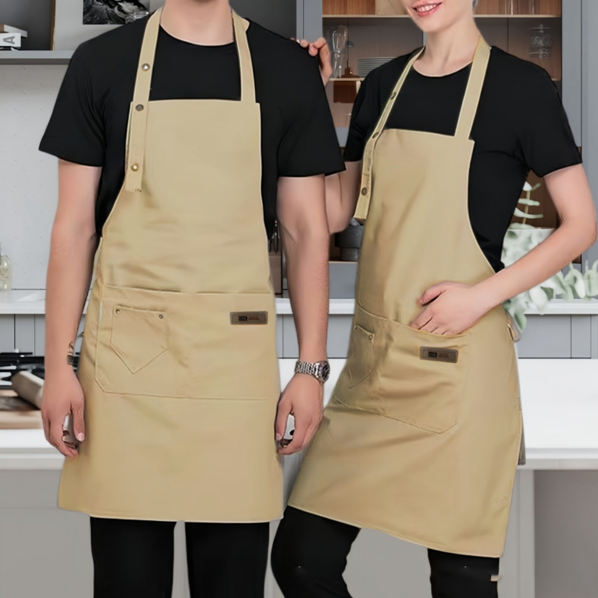 Kitchen Gadgets Trending - 新しいファッションキッチンエプロン女性男性シェフ作業エプロングリルレストランバーショップカフェ美容爪スタジオ制服