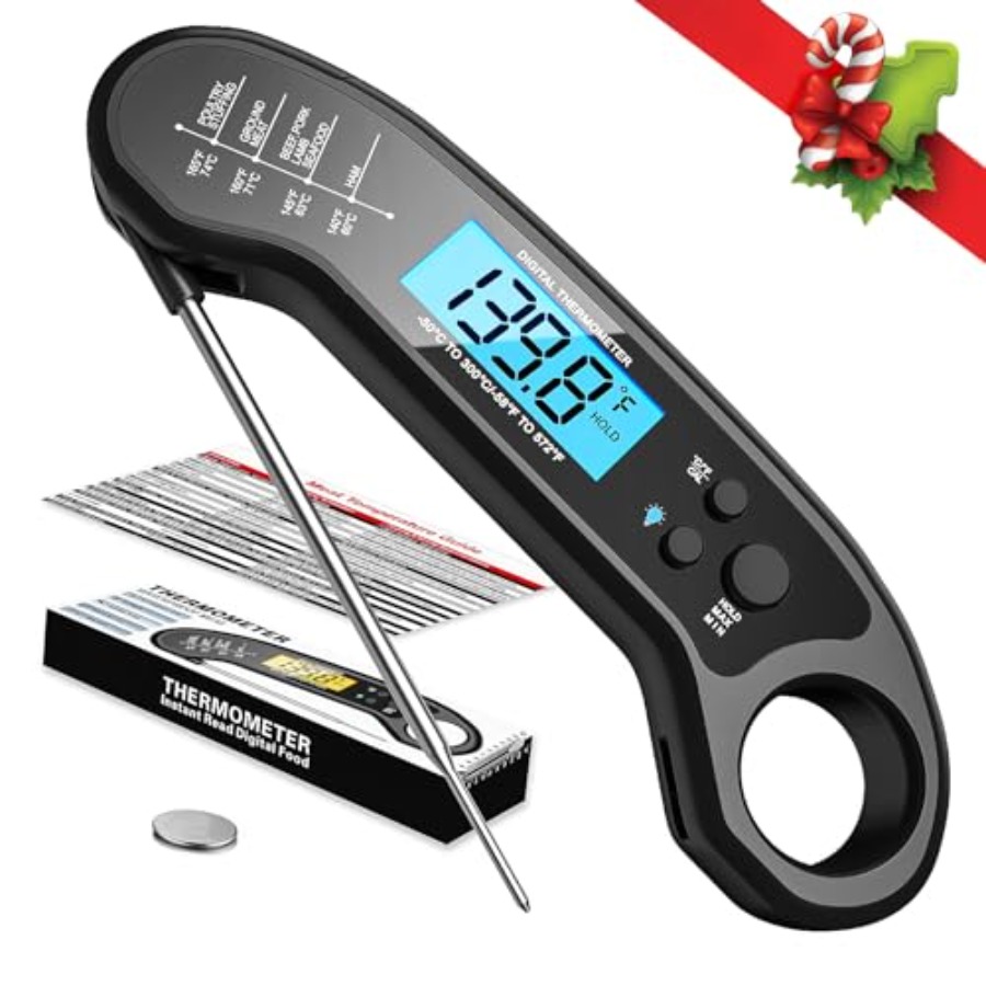 Instant Read Thermometer - デジタルインスタント読み取り式肉用温度計、グリルや調理用、栓抜き付き、バックライト付き、校正機能付き、食品用温度計