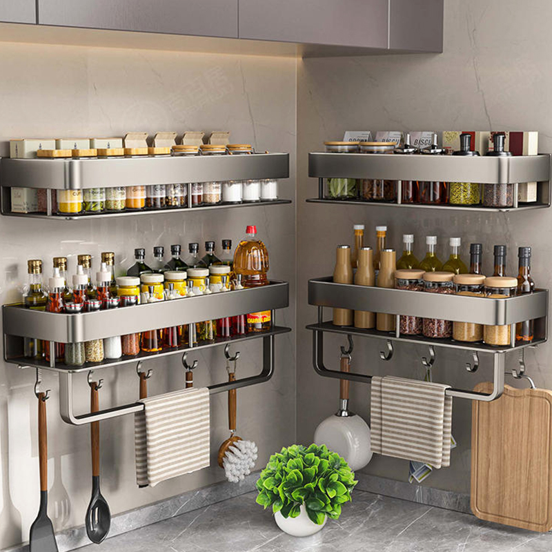 Kitchen Gadgets Rack - アルミ製キッチンラック キッチン棚 トイレ収納 穴あけ不要 吊り下げラック バスルームオーガナイザー