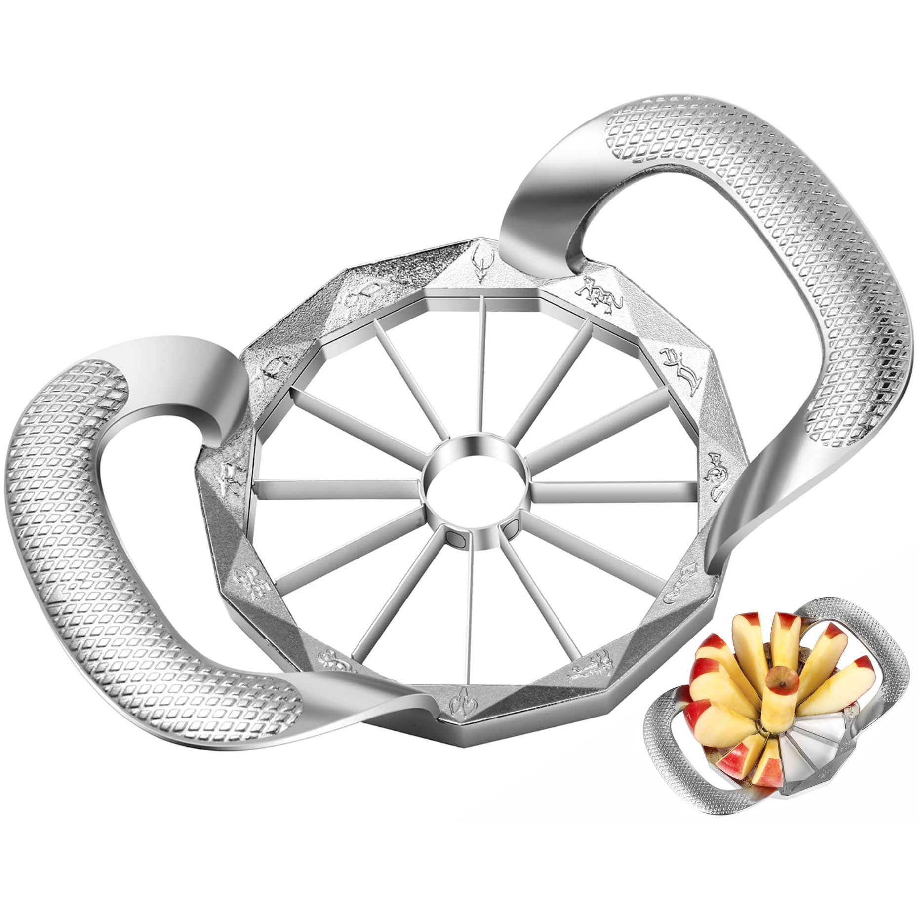 Apple Corer Slicer - 頑丈で鋭い12枚刃ステンレス鋼カッターディバイダーフルーツカッターツール