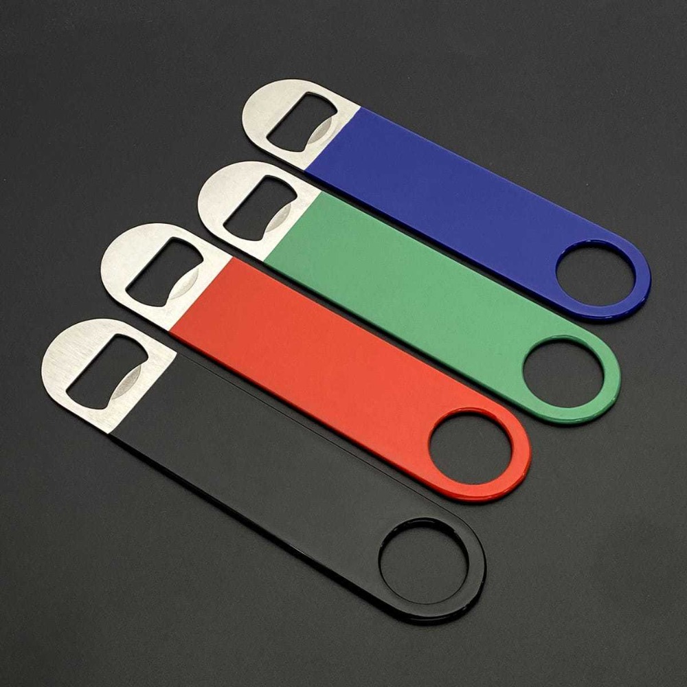 Kitchen Gadgets Gifts - バーテンダービールボトルオープナー フラットスピードオープン ラバーコーティングステンレス鋼 ミニ耐久性バーブレード キッチンツール キーホルダーギフト