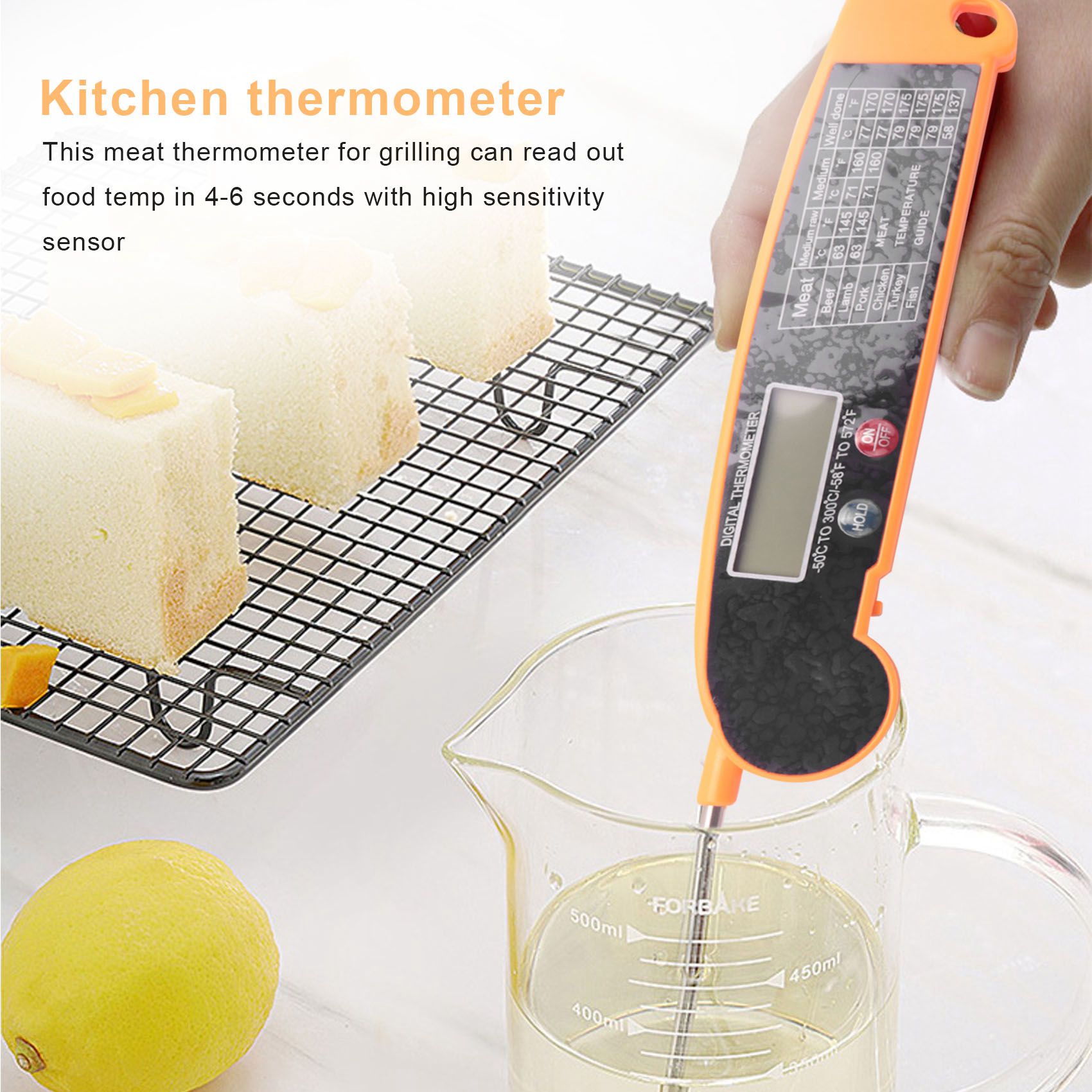 Instant Read Thermometer - デジタルインスタント読み取り肉用温度計、高精度温度プローブ付き、キッチンフードグリル用電気調理温度計