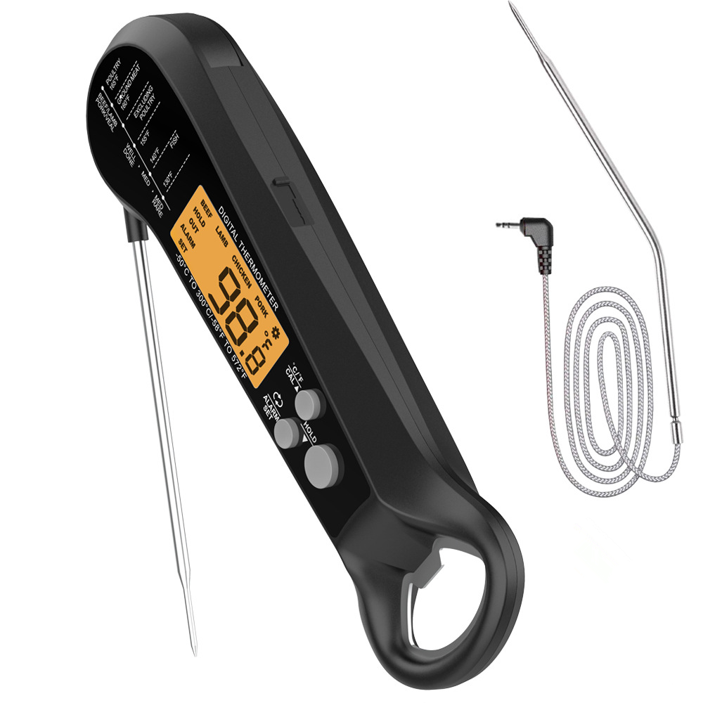 Instant Read Thermometer - ロングケーブルプロ仕様デジタル防水肉用温度計、2つのプローブ付きインスタント読み取りキッチン調理器具食品温度計
