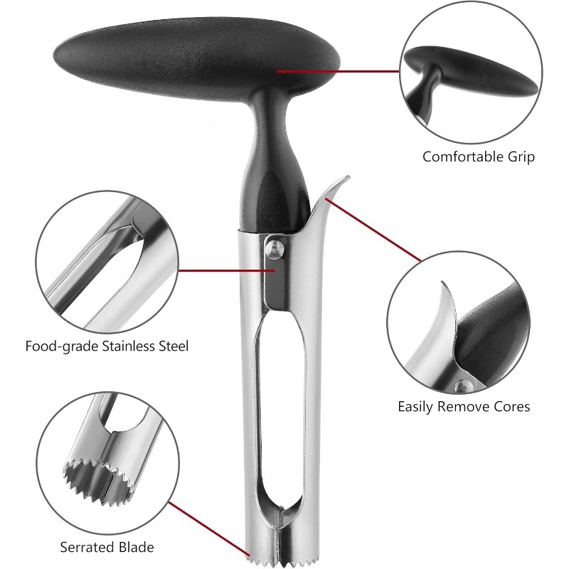 人間工学に基づいたグリップ付きアップルコアラー、ステンレス製 - Apple Corer Slicer のレビューと価格