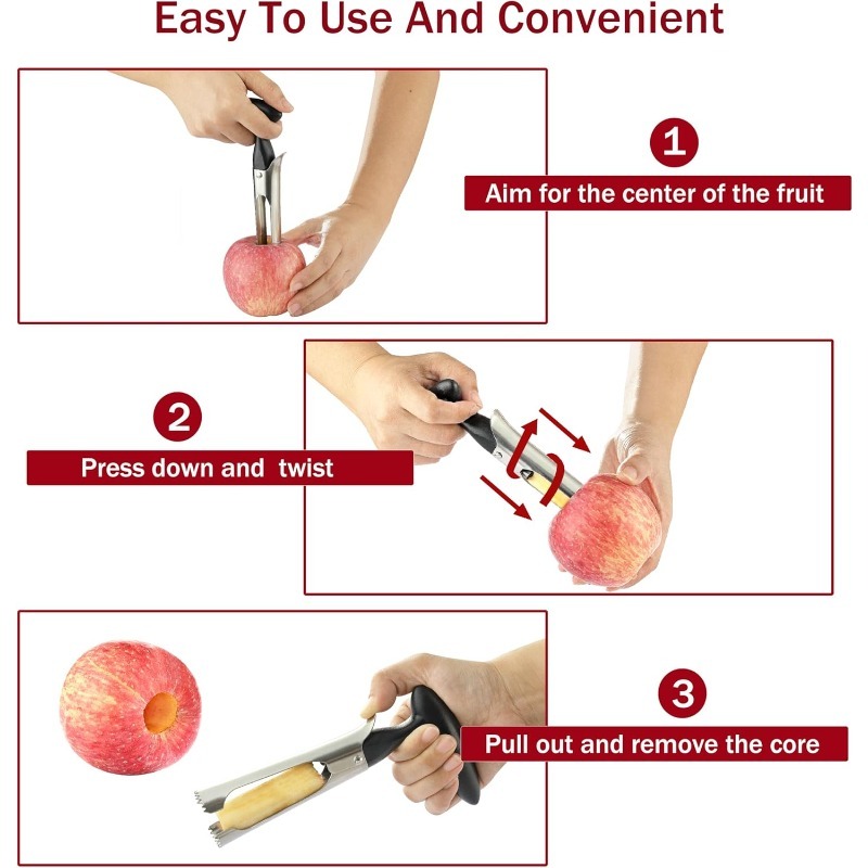 人間工学に基づいたグリップ付きアップルコアラー、ステンレス製 - Apple Corer Slicer のレビューと価格