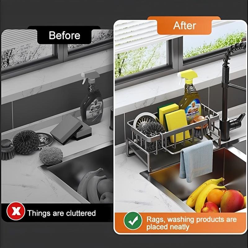 スポンジ水切りラック、タオルホルダー付き、キッチン・バスルー - Kitchen Gadgets Gifts のレビューと価格