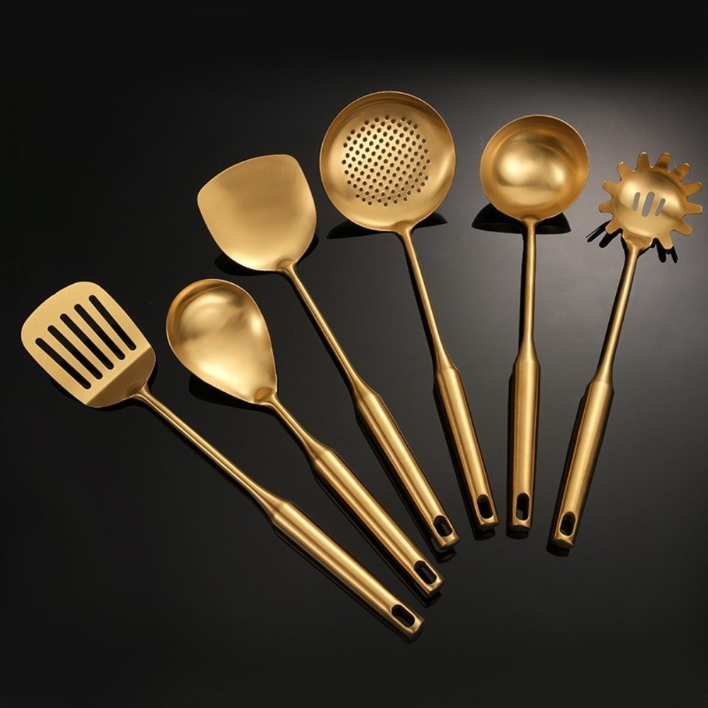 ステンレス製キッチンツールセット、耐熱性、ノンスティック調理 - Kitchen Gadgets Gold のレビューと価格