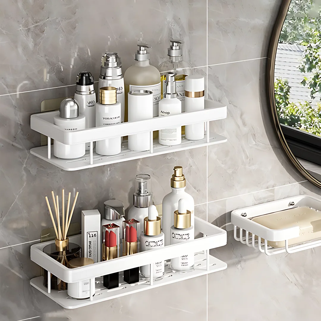 2 個のバスルーム棚キッチン収納オーガナイザーアルミ合金シャ - Kitchen Gadgets Rack のレビューと価格