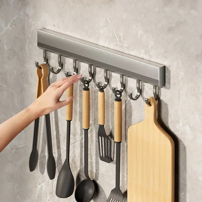 キッチン収納ラックアルミ合金フックラック壁掛けキッチン用品収 - Kitchen Gadgets Rack のレビューと価格