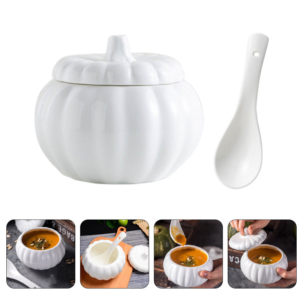 蓋付きカボチャ型セラミックシチューボウル1セット、蒸し料理、 - Kitchen Gadgets Gold のレビューと価格