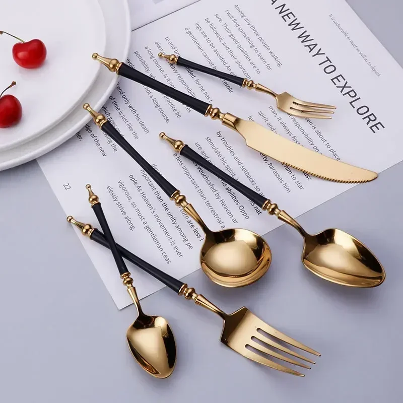 高級ウエスタンゴールド食器セットステンレス鋼ナイフフォークテ - Kitchen Gadgets Luxury のレビューと価格