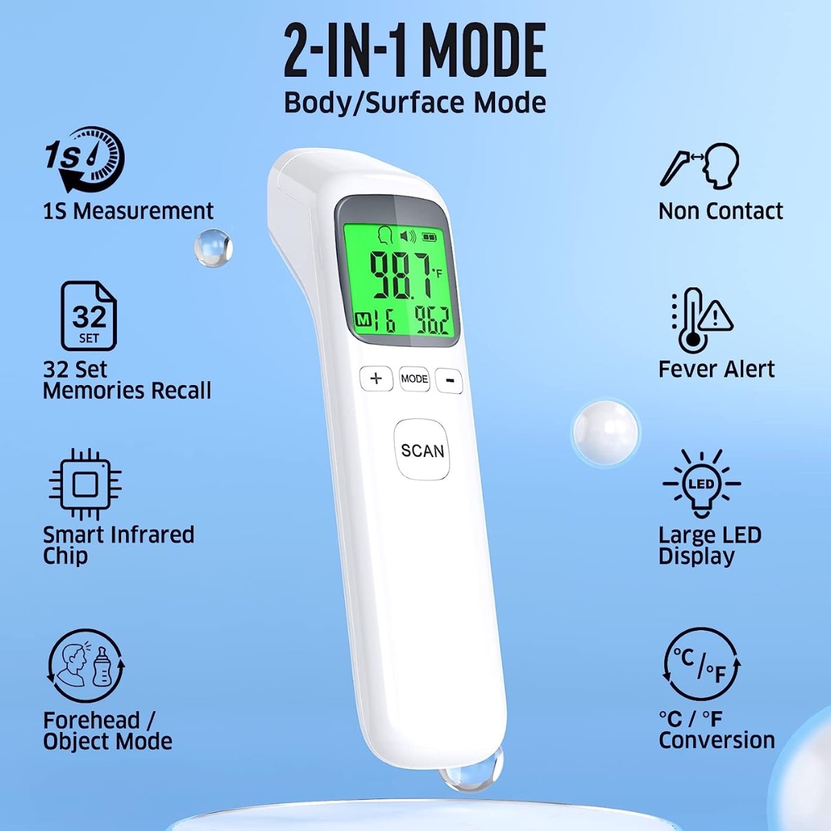 大人と子供用の体温計、非接触式額体温計、発熱警告、即時正確な - Instant Read Thermometer のレビューと価格