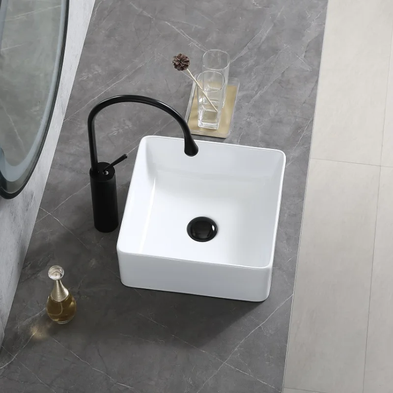 正方形の白い浴室カウンター洗面台、豪華な浴室設備、正方形の洗 - Kitchen Gadgets Luxury のレビューと価格