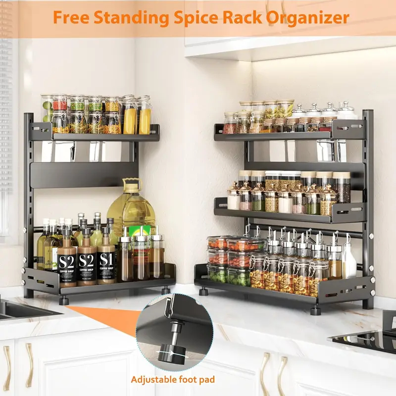 3段式スパイス収納ラック、カウンター用、調整可能なスパイスオ - Kitchen Gadgets Rack のレビューと価格