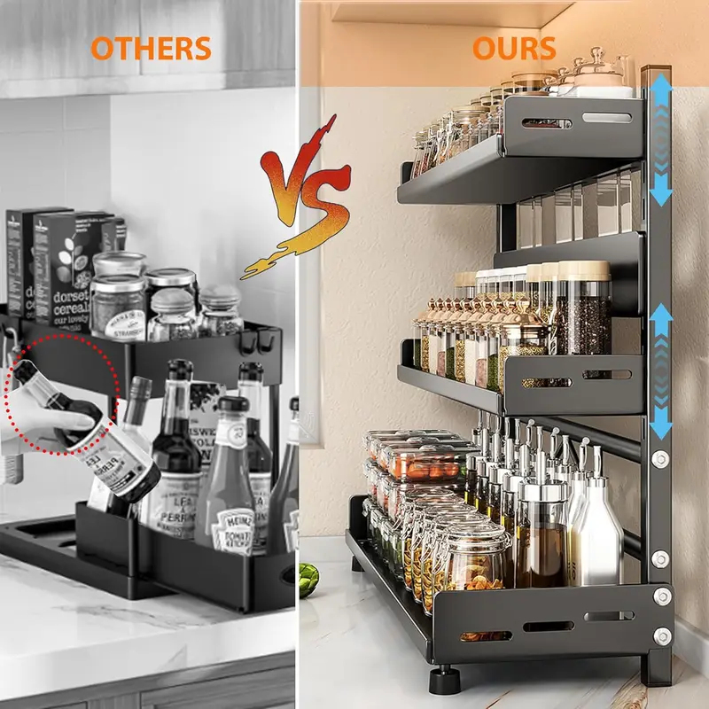 3段式スパイス収納ラック、カウンター用、調整可能なスパイスオ - Kitchen Gadgets Rack のレビューと価格