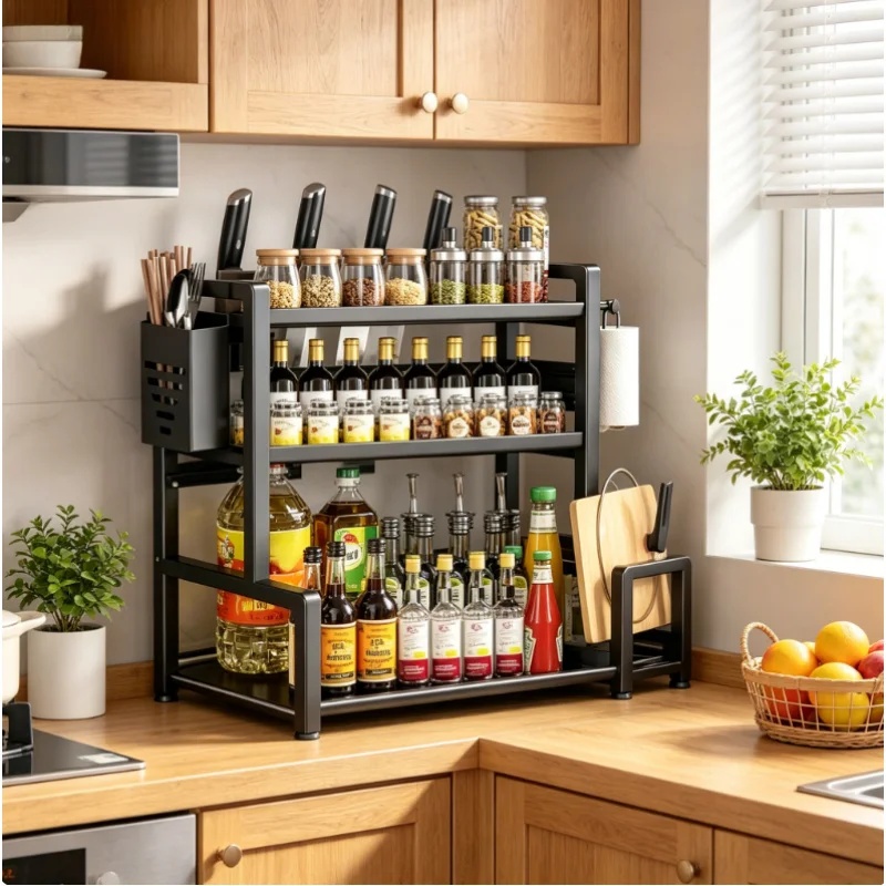 2～3段調節可能な金属製スパイスラック、固定装置付き自立型多 - Kitchen Gadgets Rack のレビューと価格