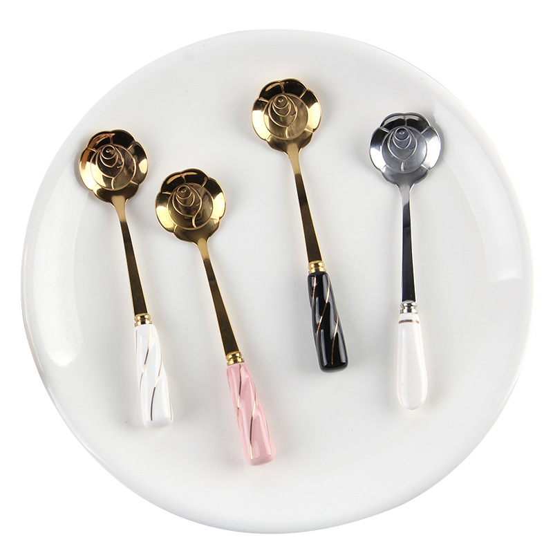 ステンレス鋼コーヒー攪拌スプーンセラミックハンドル、フラワー - Kitchen Gadgets Gold のレビューと価格