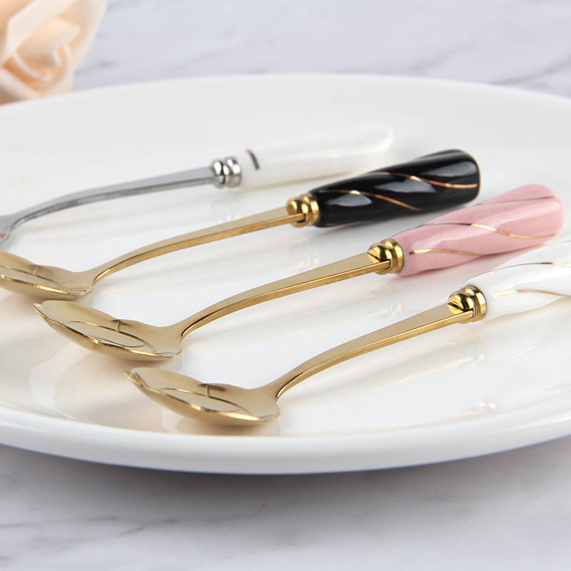 ステンレス鋼コーヒー攪拌スプーンセラミックハンドル、フラワー - Kitchen Gadgets Gold のレビューと価格