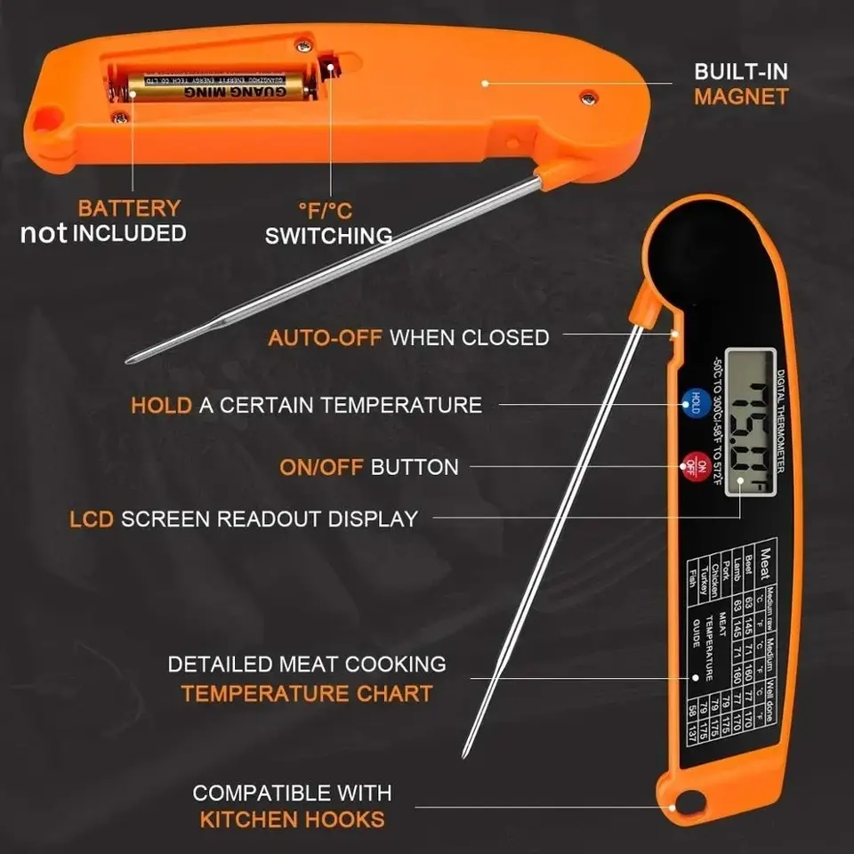 防水デジタルキッチンフードミート温度計、バックライト付きイン - Instant Read Thermometer のレビューと価格