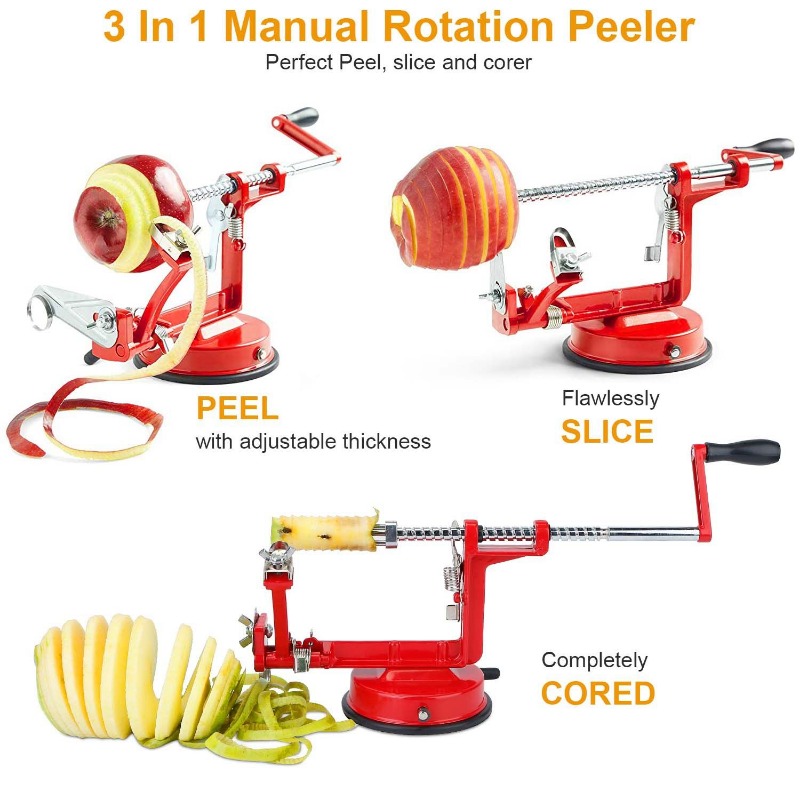 3in1アップルピーラー手動回転式ポテトフルーツコアスライサ - Apple Corer Slicer のレビューと価格