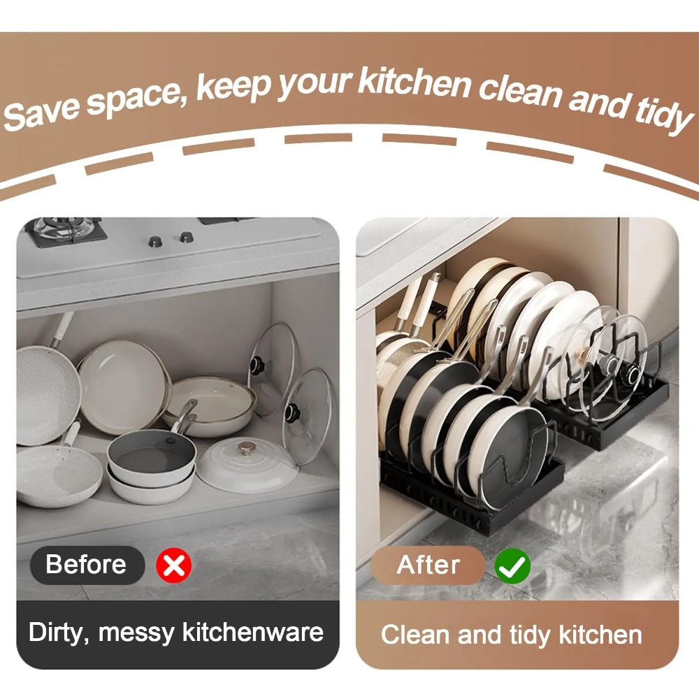 キッチン用の鍋と鍋のオーガナイザー、キャビネットの下、スライ - Kitchen Gadgets Rack のレビューと価格