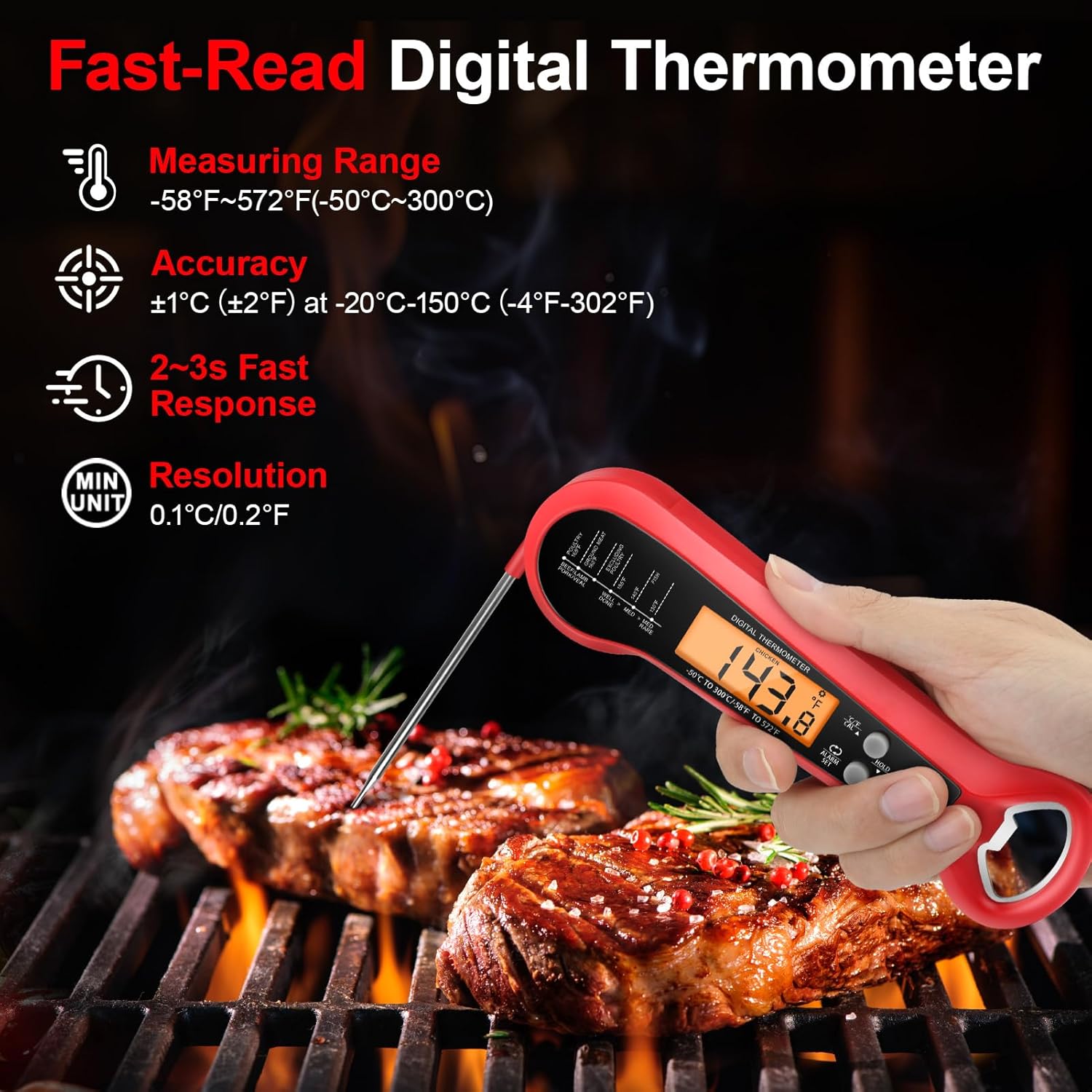 ロングケーブルプロ仕様デジタル防水肉用温度計、2つのプローブ - Instant Read Thermometer のレビューと価格