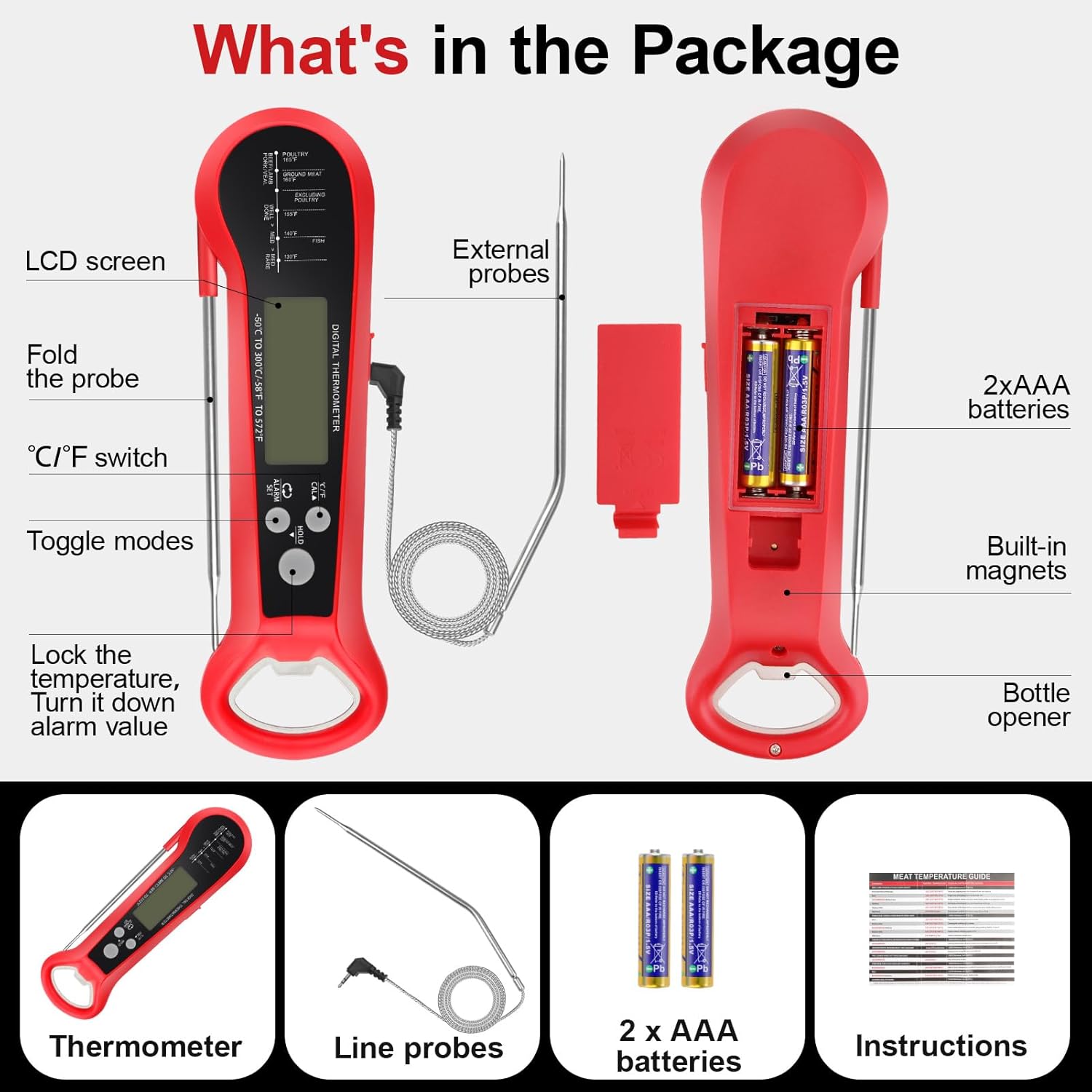 ロングケーブルプロ仕様デジタル防水肉用温度計、2つのプローブ - Instant Read Thermometer のレビューと価格