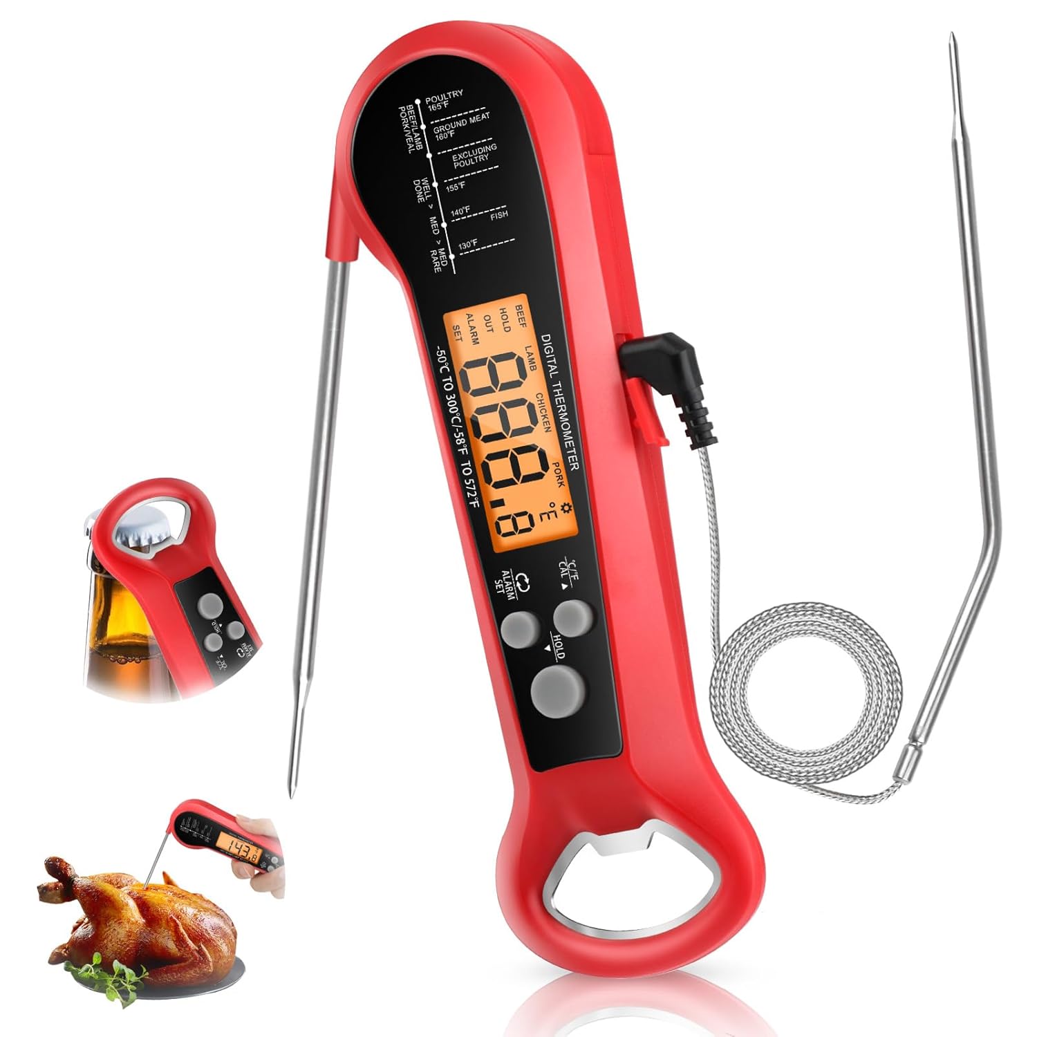 ロングケーブルプロ仕様デジタル防水肉用温度計、2つのプローブ - Instant Read Thermometer のレビューと価格